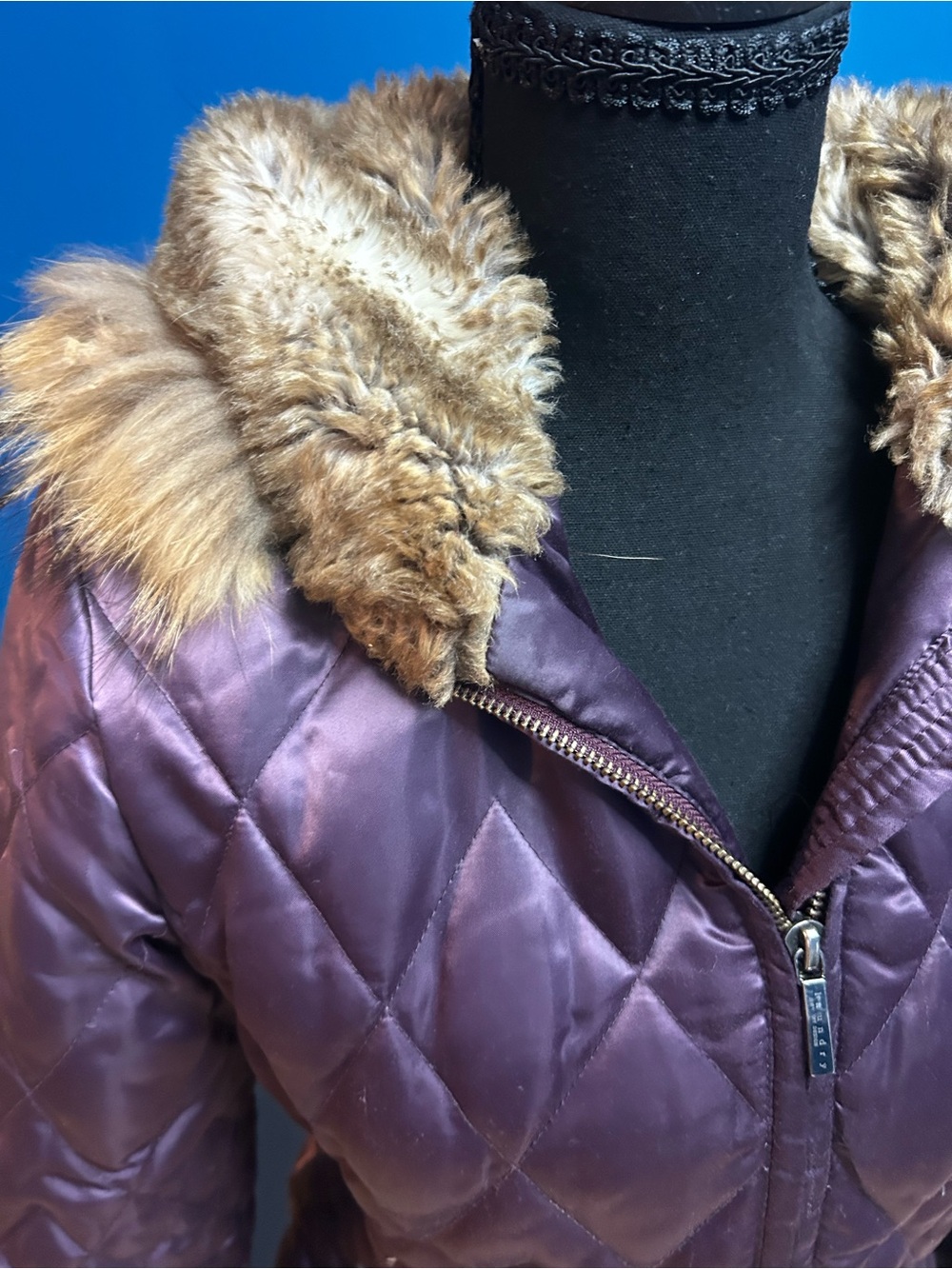 Women's Quilted Purple Faux-Fur Hooded Coat Size Small - Picture 2 of 6
